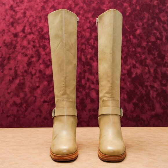 Korks Wmn Karelyn Distress Cream Wide Calf Faux Leather Block Heel Boots 6.5 - Picture 2 of 8